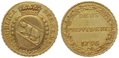 Preview: Bern Doppelduplone 1796 «DEUS PROVIDEBIT» – historische Goldmünze der Republik Bern